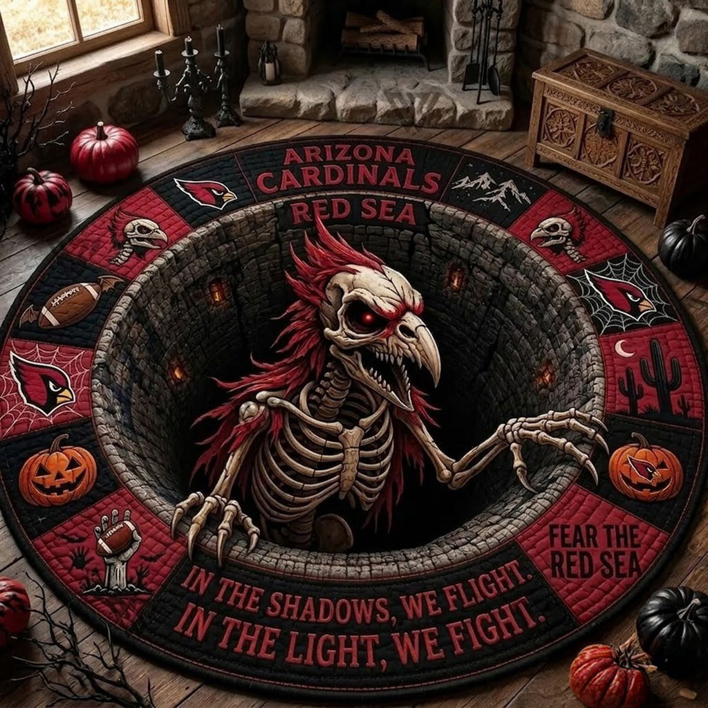 Arizona Cardinals 2026 Monster Halloween Quilted Round Mat Arizona Cardinals Merch Home Decor