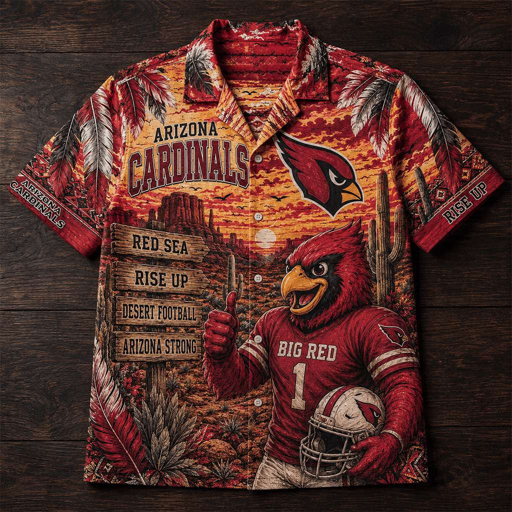 Arizona Cardinals Red Sea Rise Up Hawaiian Shirt Game Day Attire Arizona Cardinals Merch Gifts