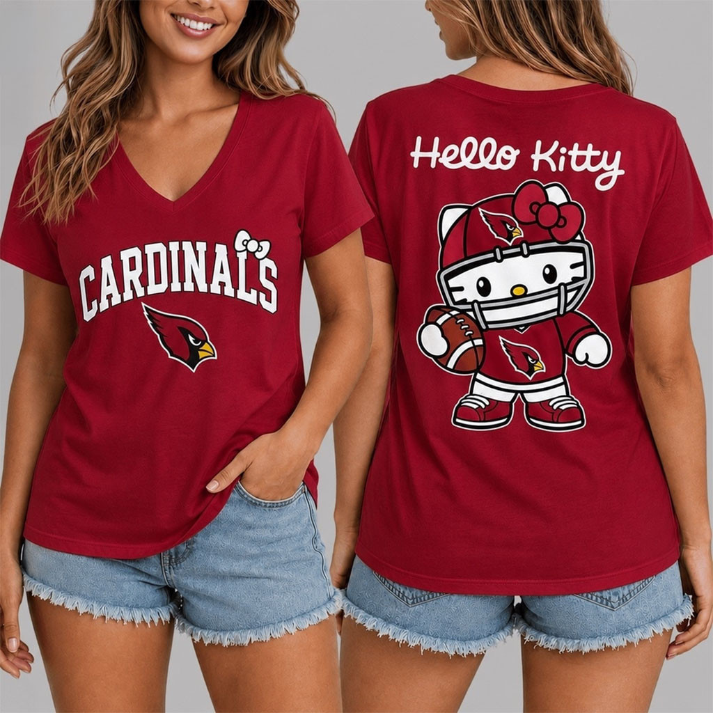 Arizona Cardinals X Hello Kitty V-Neck Shirt Cute Game Day Outfits Arizona Cardinals Merch