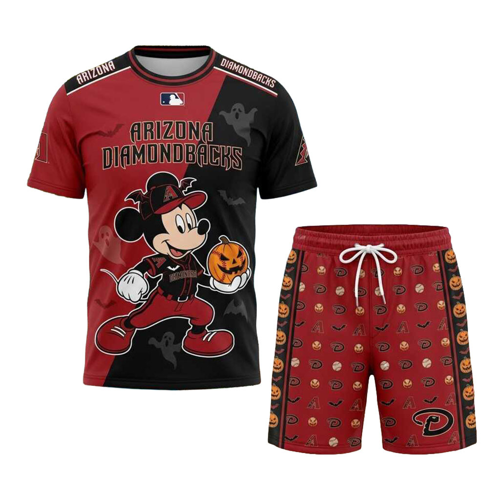Arizona Diamondbacks Mickey Mouse Halloween Pumpkin Shirt And Shorts Diamondbacks Merch Arizona Diamondbacks Mickey Mouse Halloween Pumpkin Shirt And Shorts Diamondbacks Merch