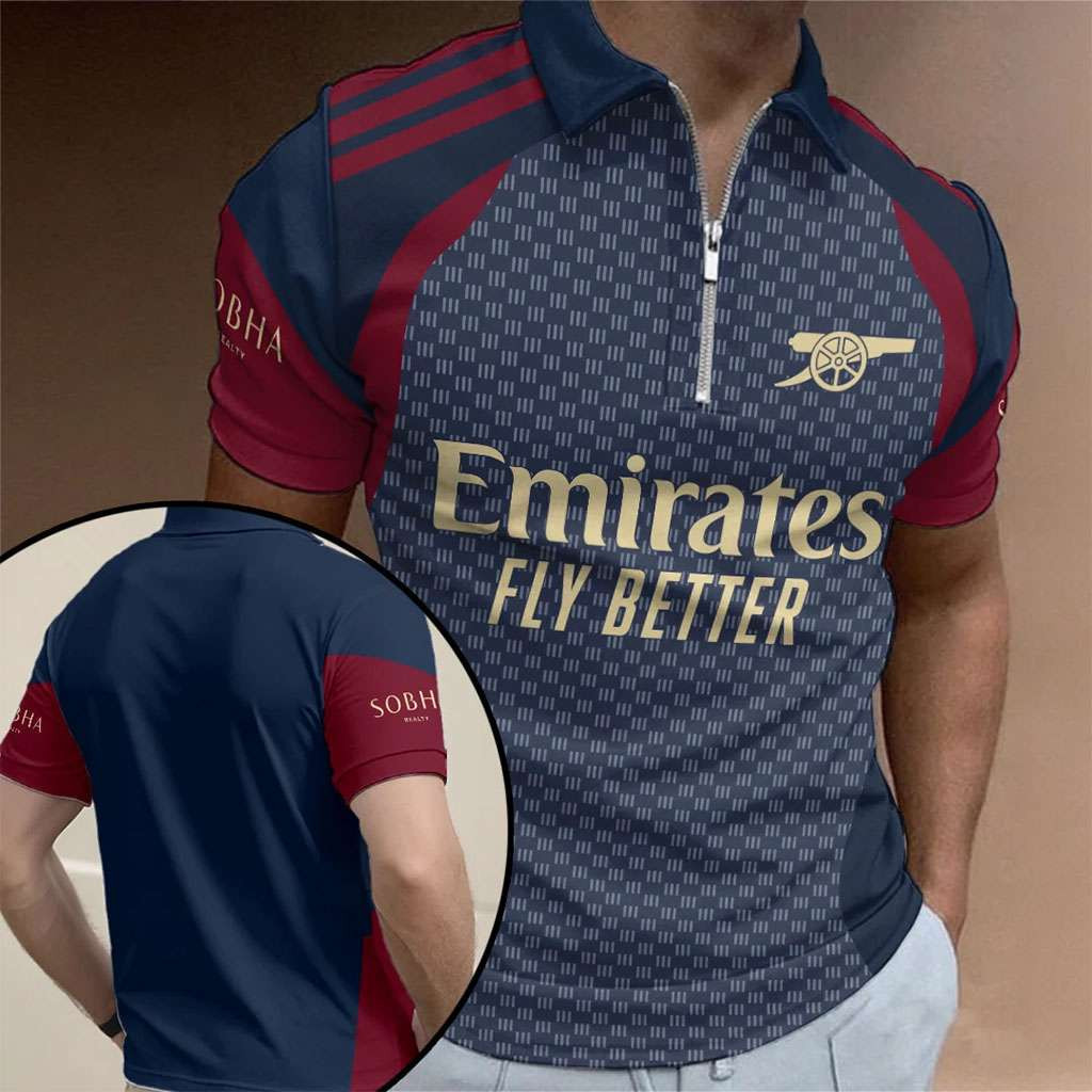 Arsenal FC European Training 26 27 Zip Polo Shirt Arsenal FC Merch Soccer Fan Gifts For Him