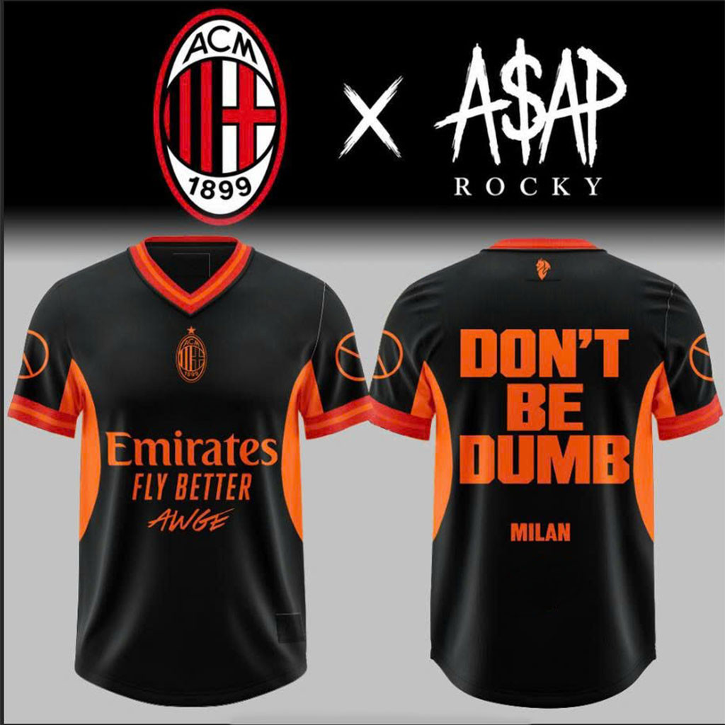 ASAP Rocky X AC Milan Don't Be Dumb Football Jersey ASAP Rocky Merch Gift For Rapper Fans ASAP Rocky X AC Milan Don't Be Dumb Football Jersey ASAP Rocky Merch Gift For Rapper Fans