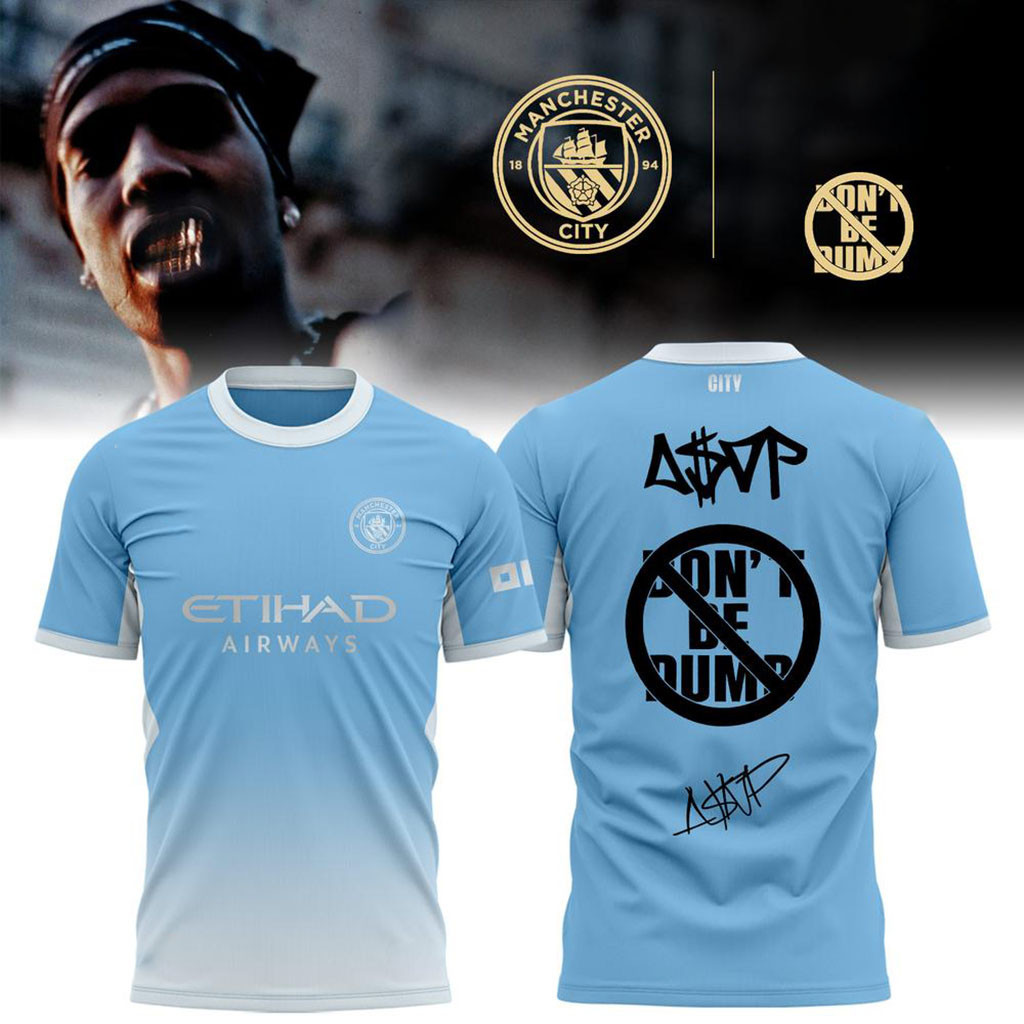 ASAP Rocky x Manchester City Signature T-Shirt Blue ASAP Rocky Merch Rap Lovers Gifts ASAP Rocky x Manchester City Signature T-Shirt Blue ASAP Rocky Merch Rap Lovers Gifts