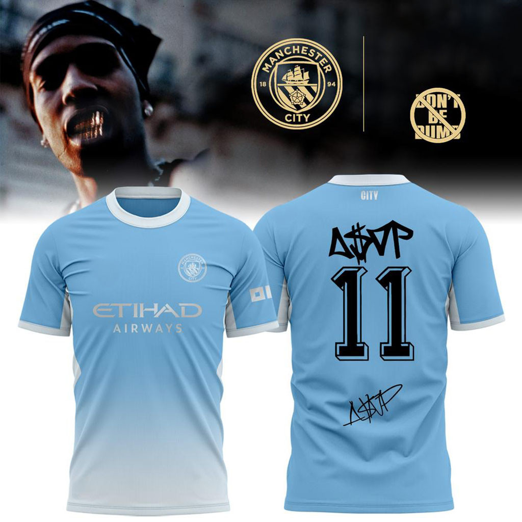 ASAP Rocky X Manchester City Signature T-Shirt No 11 Shirt ASAP Rocky Merch Gift For Rap Fans