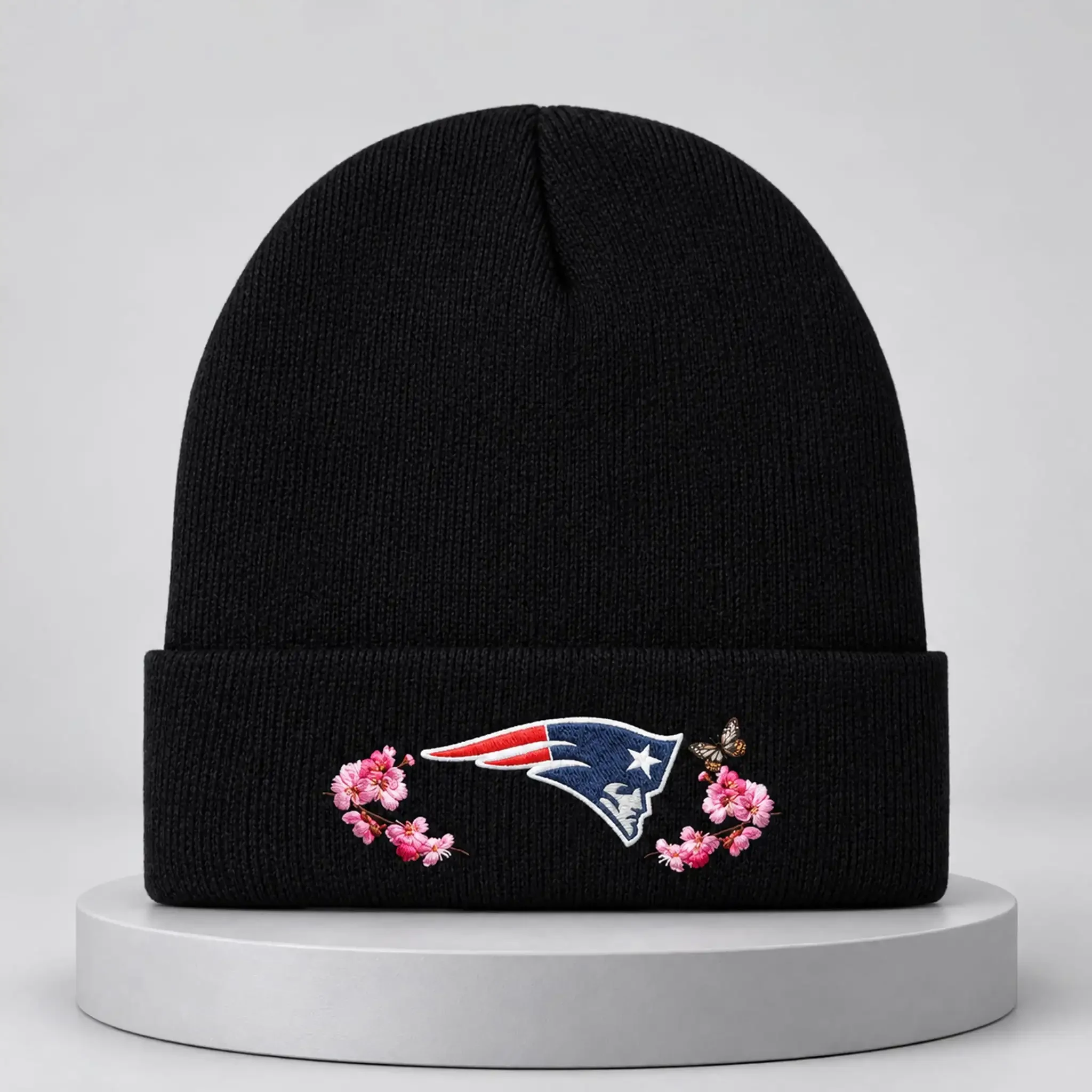 ASSC x NE Patriots Cherry Blossoms Beanie New England Patriots Merch Gift For Football Fan