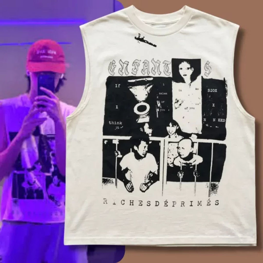 ATEEZ Wooyoung Wearing Enfants Riches Deprimes Endless Blockades Reprinted Tank Top Fan Gifts ATEEZ Wooyoung Wearing Enfants Riches Deprimes Endless Blockades Reprinted Tank Top Fan Gifts