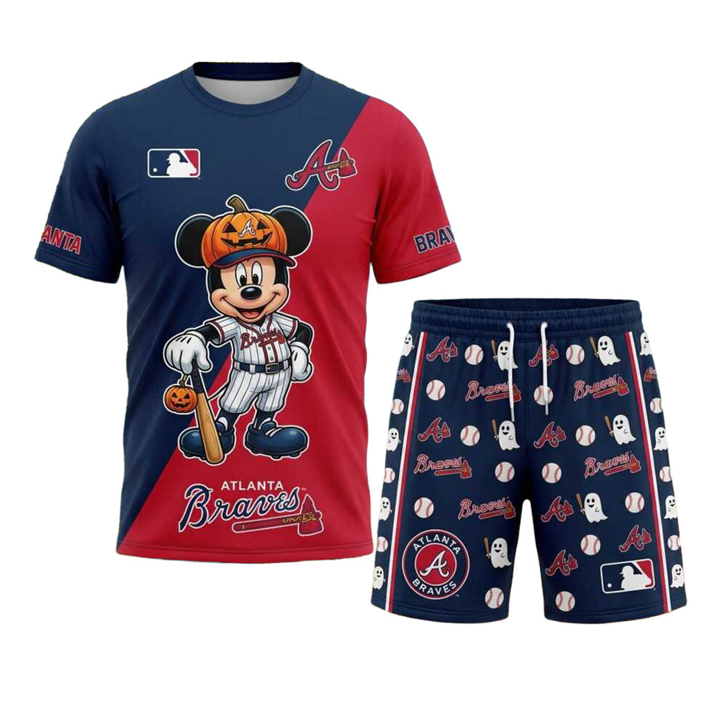 Atlanta Braves Mickey Mouse Pumpkin Halloween Shirt And Shorts Atlanta Braves Merch Fan Gifts