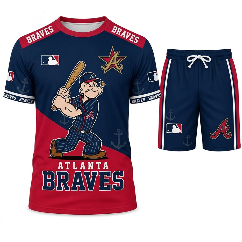 Atlanta Braves X Popeye The Sailor T-Shirt And Shorts Set Atlanta Braves Merch Fan Apparel Atlanta Braves X Popeye The Sailor T-Shirt And Shorts Set Atlanta Braves Merch Fan Apparel