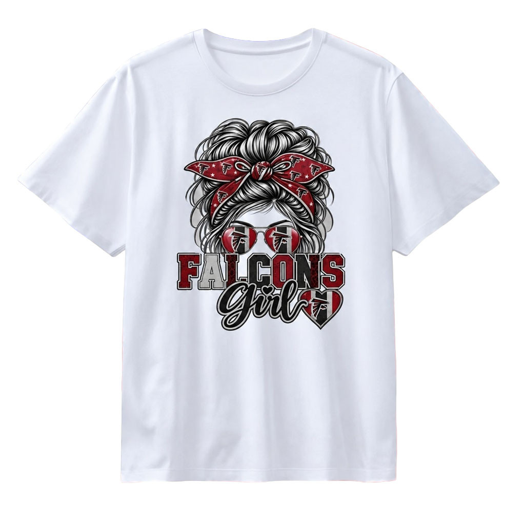Atlanta Falcons Girl Messy Bun Sunglasses T-Shirt Women's Gameday Apparel Atlanta Falcons Merch