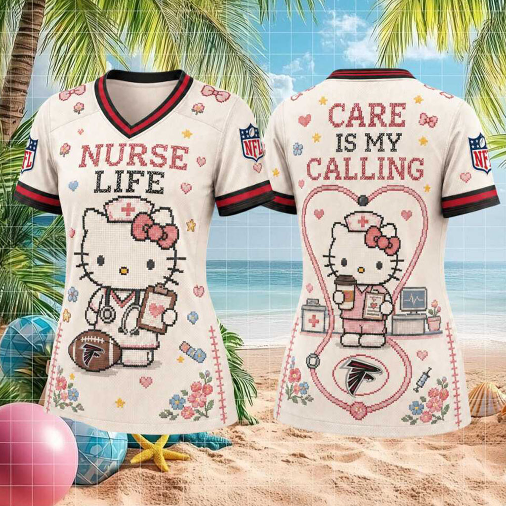 Atlanta Falcons Hello Kitty Nurse Life Stethoscope V-Neck Shirt Atlanta Falcons Merch Her Gifts