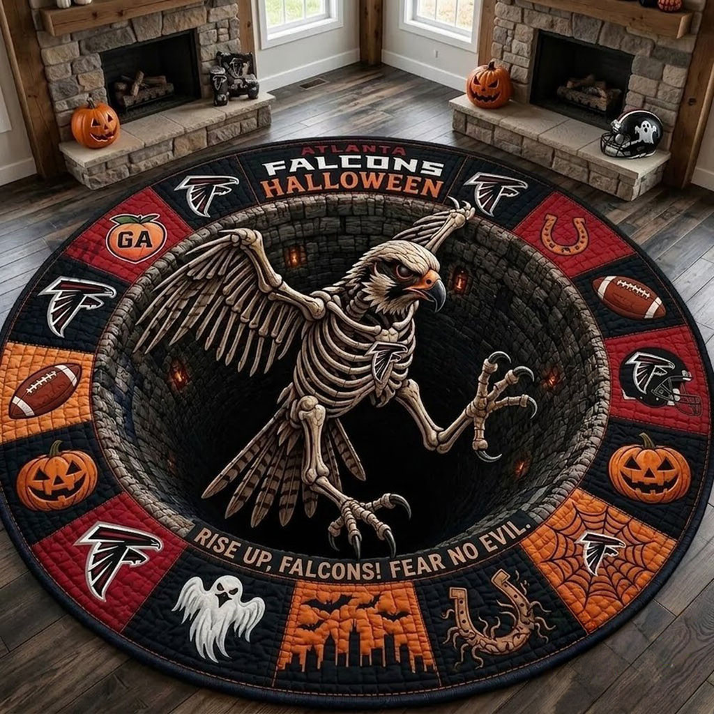 Atlanta Falcons Merch 2026 Monster Halloween Quilted Round Mat Room Decor For Football Fans