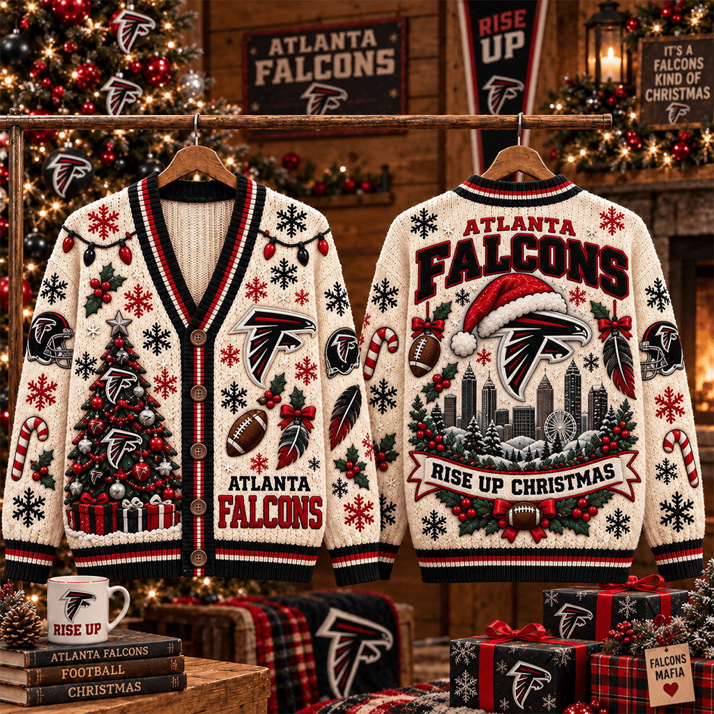 Atlanta Falcons Rise Up Christmas Cardigan Atlanta Falcons Merch Gift For Football Lovers