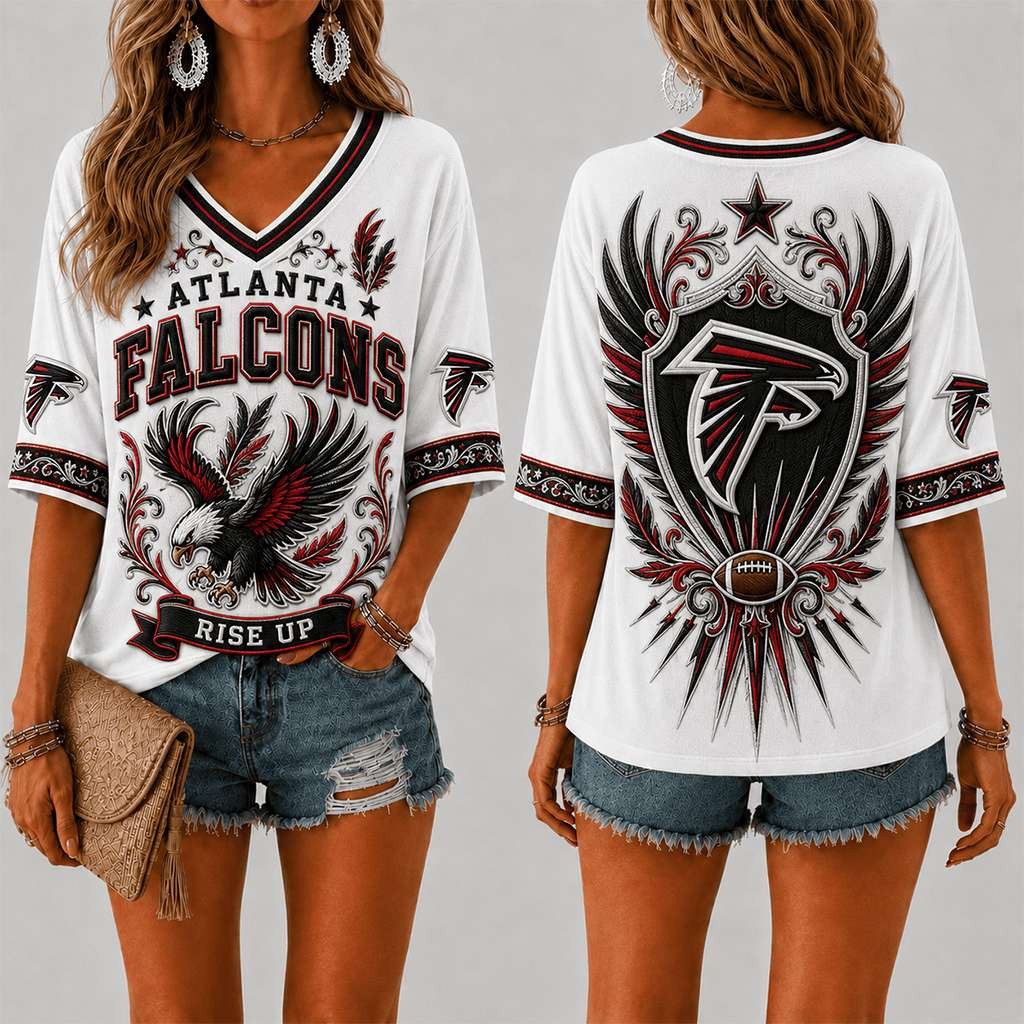 Atlanta Falcons Rise Up V-Neck Shirt Atlanta Falcons Merch Good Gifts For Football Fans