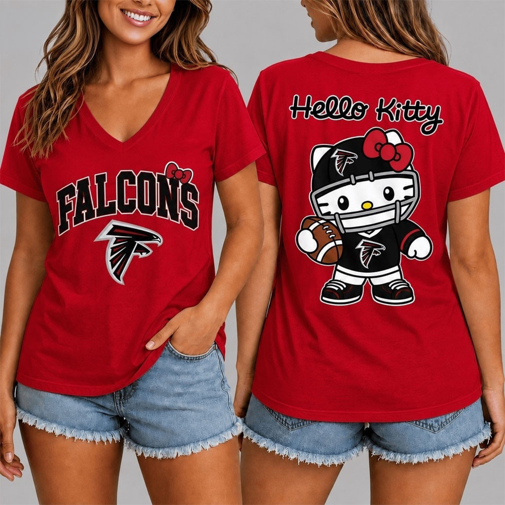 Atlanta Falcons X Hello Kitty V-Neck Shirt Game Day Attire Falcons Merch Football Fan Gifts