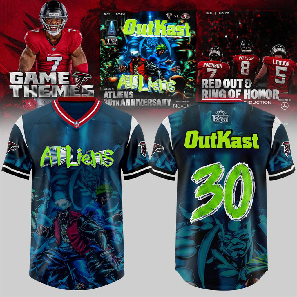 Atlanta Falcons X OutKast ATLiens 30th Anniversary 2026 Football Jersey Atlanta Falcons Merch Atlanta Falcons X OutKast ATLiens 30th Anniversary 2026 Football Jersey Atlanta Falcons Merch