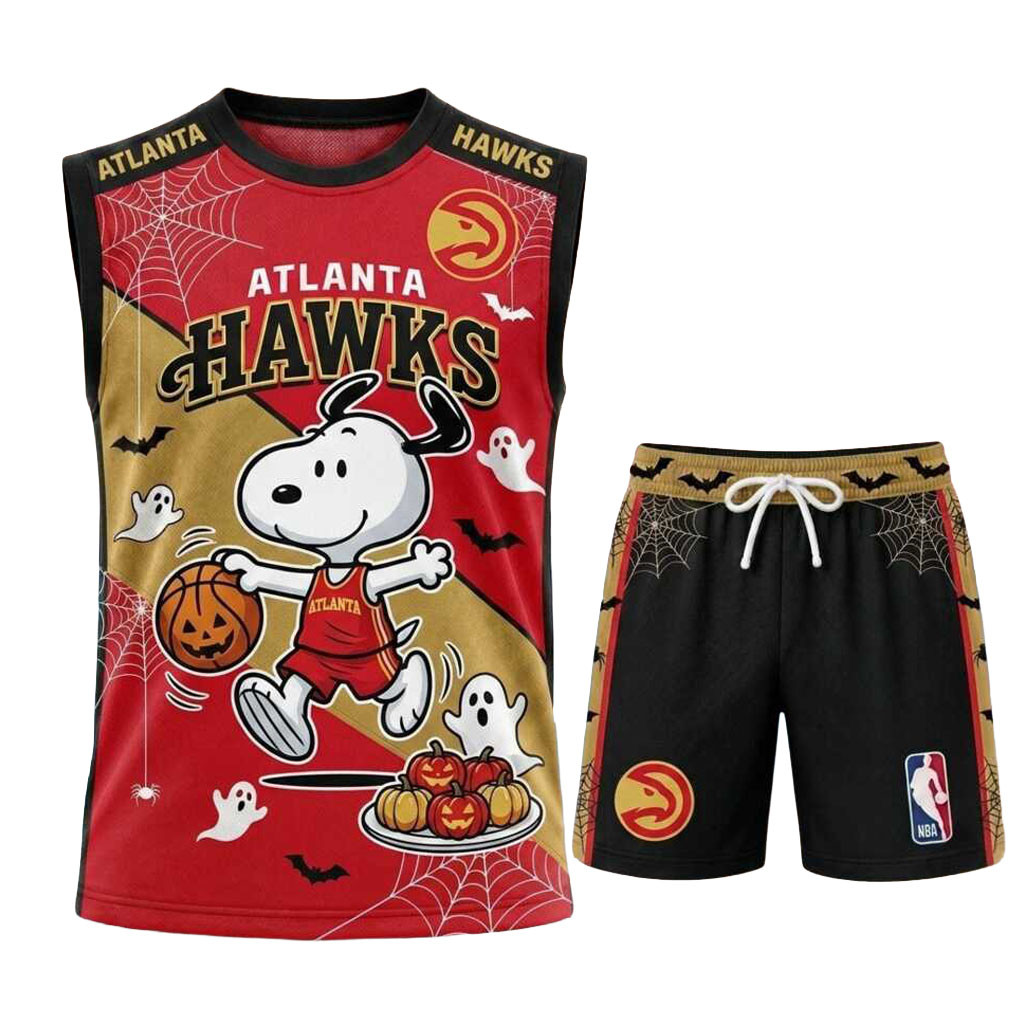 Atlanta Hawks Snoopy Halloween Muscle Tank And Shorts Hawks Merch Gift For Basketball Lover