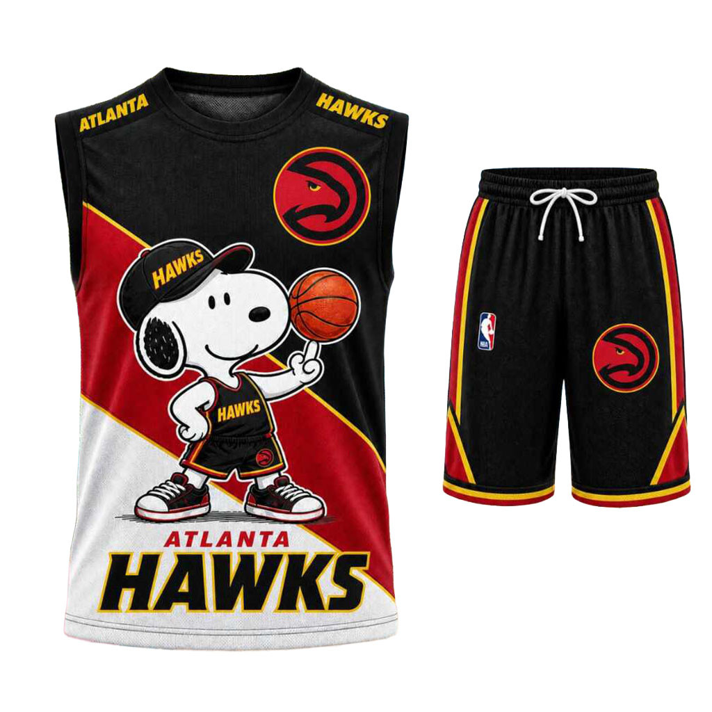 Atlanta Hawks Snoopy Mascot Tank Top And Shorts Set Atlanta Hawks Merch Gift For Basketball Fan