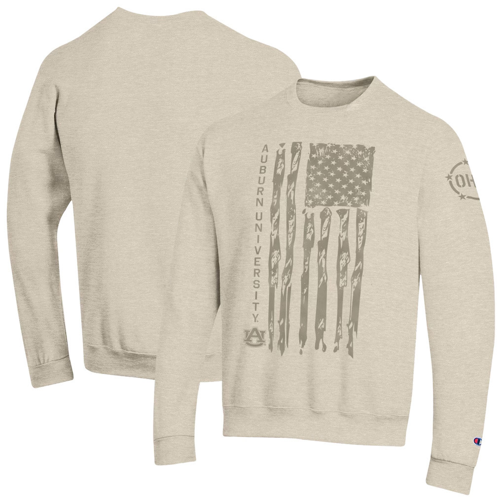 Auburn Tigers Merch 2026 Auburn Tigers Champion Operation Hat Trick Flag Crewneck Sweatshirt'