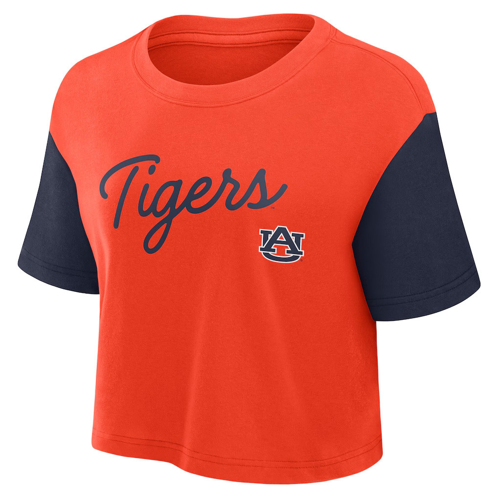 Auburn Tigers Merch 2026 Auburn Tigers Color-Block Script Cropped T-Shirt Gift For Her Auburn Tigers Merch 2026 Auburn Tigers Color-Block Script Cropped T-Shirt Gift For Her