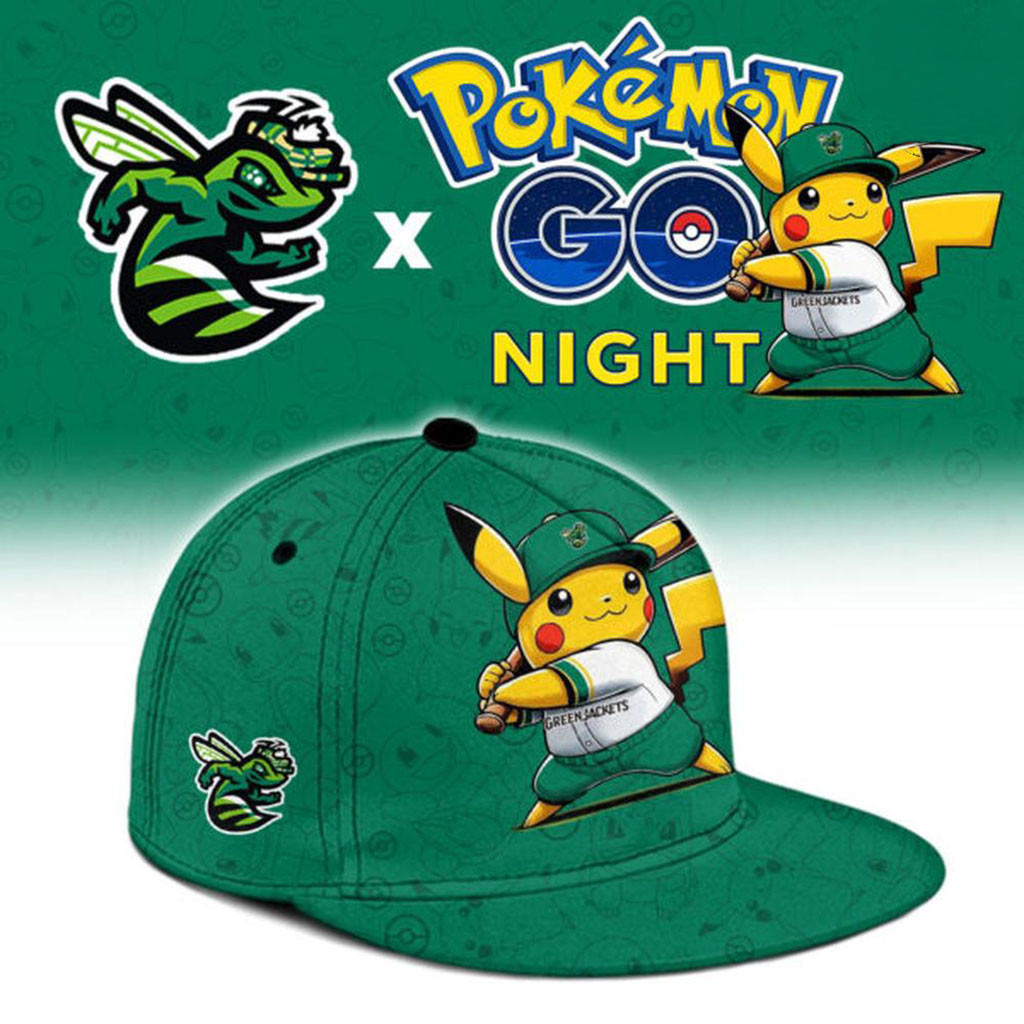 Augusta GreenJackets Pokemon GO Night Snapback Hat GreenJackets Merch Baseball Lover Gifts