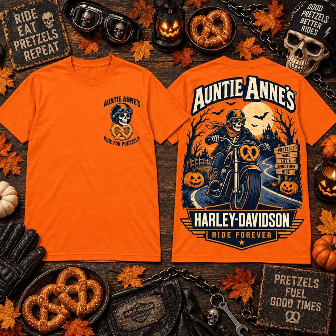 Auntie Anne's Harley Davidson Pretzel Biker Halloween T-Shirt Ride For Pretzels Shirt Gifts