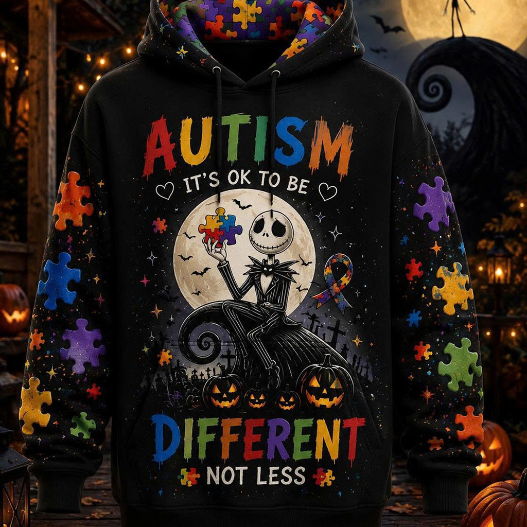 Autism Awareness Jack Skellington It's Okay To Be Different Hoodie Halloween Gift For Autistic