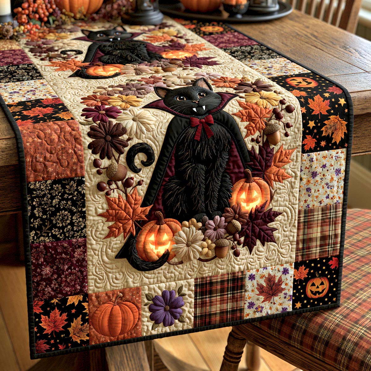 Autumn Familiar Quilted Table Runner Spooky Table Decor Black Cat Gift Ideas Autumn Familiar Quilted Table Runner Spooky Table Decor Black Cat Gift Ideas