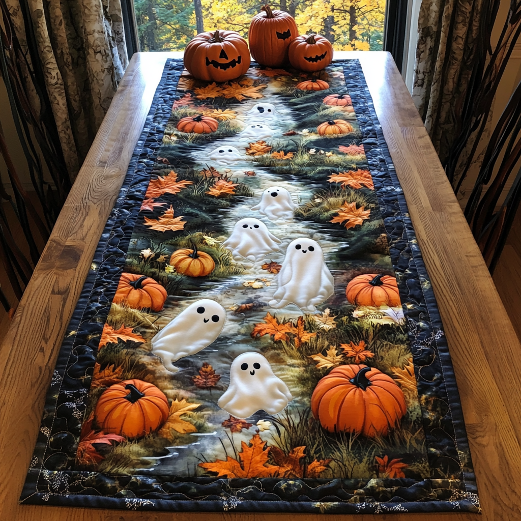 Autumn Ghosts Quilted Table Runner Fall Decor Table Runner Halloween Presents