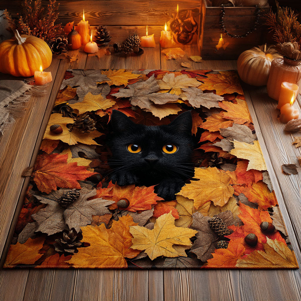 Autumn Leaf Cat Area Rug Halloween Living Room Rug Cool Halloween Gifts