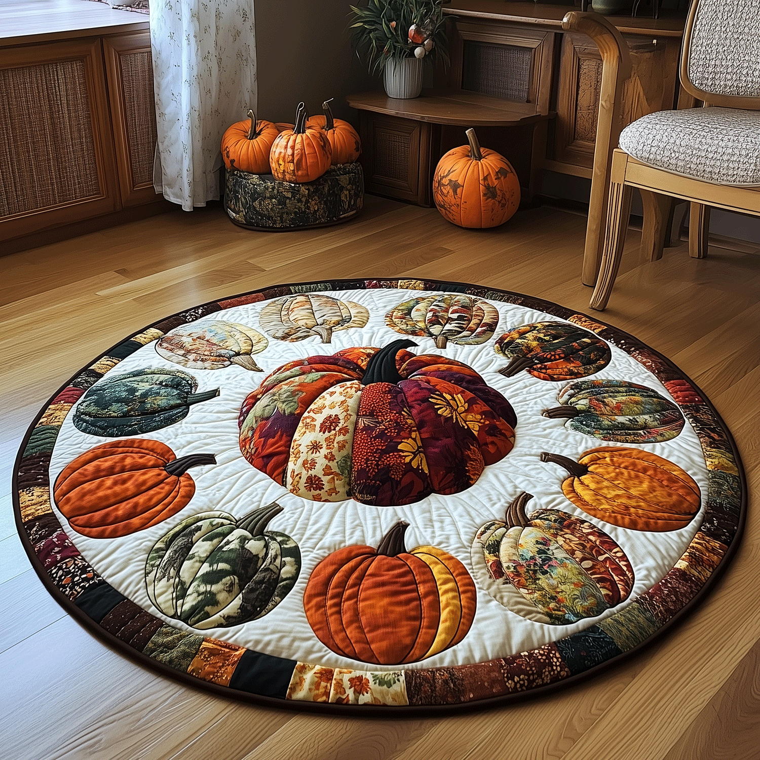 Autumn Pumpkins Quilted Round Mat Round Carpet Mats Halloween Present Ideas Autumn Pumpkins Quilted Round Mat Round Carpet Mats Halloween Present Ideas