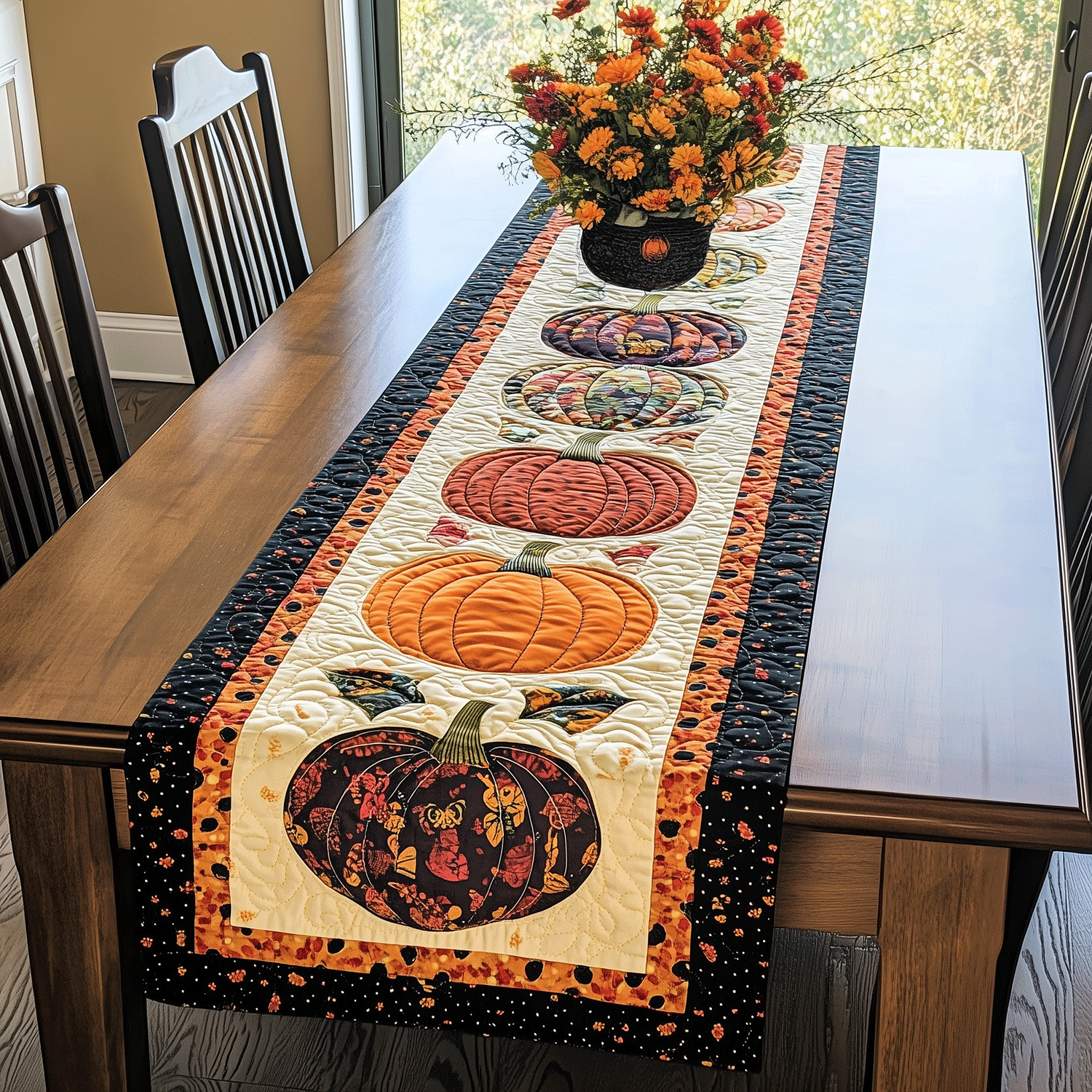 Autumn Pumpkins Quilted Table Runner Dining Room Table Decor Halloween Present Ideas