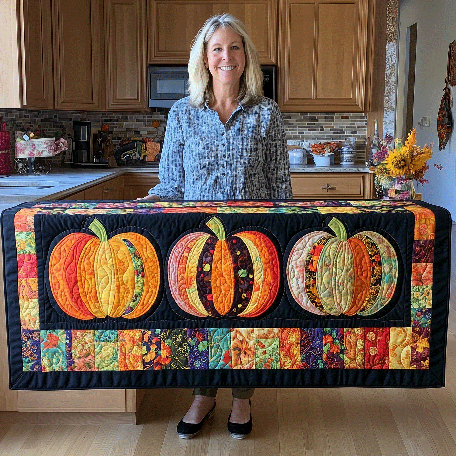 Autumn Pumpkins Quilted Table Runner Dining Table Decor Ideas Halloween Themed Gifts