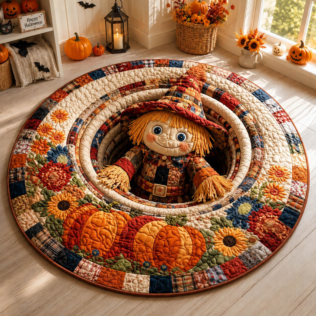 Autumn Scarecrow Portal Quilted Round Mat Round Floor Rugs Spooky Gift Ideas