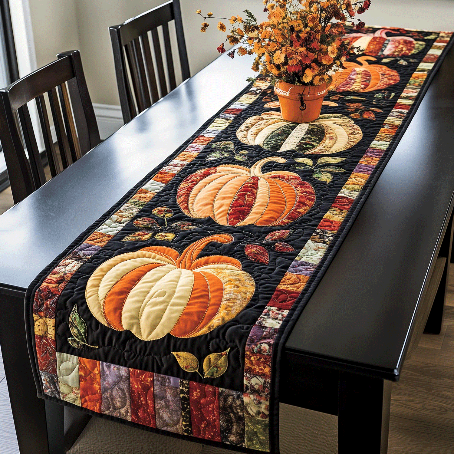 Autumnal Pumpkin Quilted Table Runner Dining Room Table Runners Halloween Ideas For Gifts