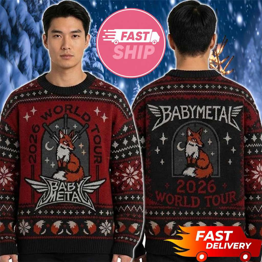 Babymetal World Tour 2026 North America Santa Claus Fox Christmas Ugly Sweater Babymetal Merch Babymetal World Tour 2026 North America Santa Claus Fox Christmas Ugly Sweater Babymetal Merch