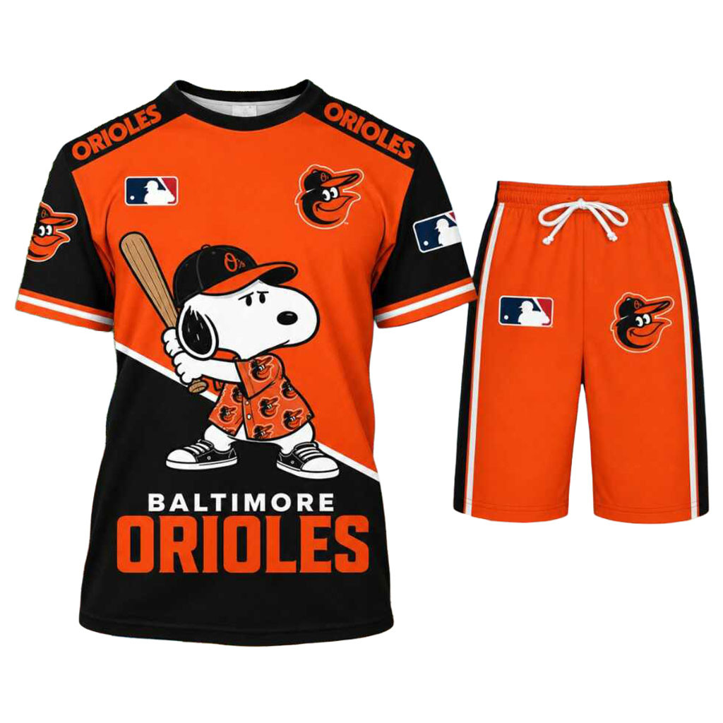Baltimore Orioles Snoopy Cartoon Shirt And Shorts Baltimore Orioles Merch Baseball Fan Apparel Baltimore Orioles Snoopy Cartoon Shirt And Shorts Baltimore Orioles Merch Baseball Fan Apparel
