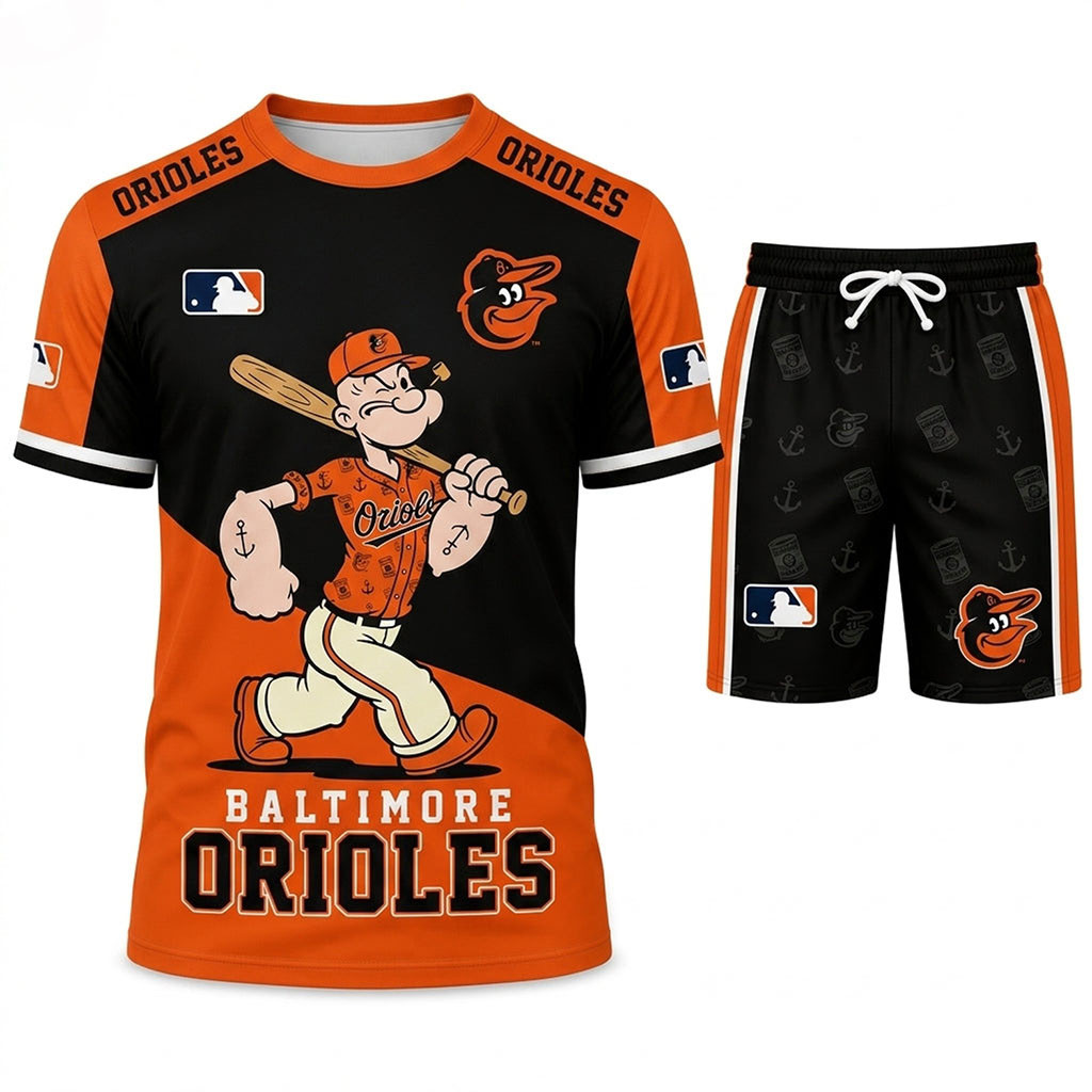 Baltimore Orioles X Popeye The Sailor T-Shirt And Shorts Set Baltimore Orioles Merch Fan Gifts