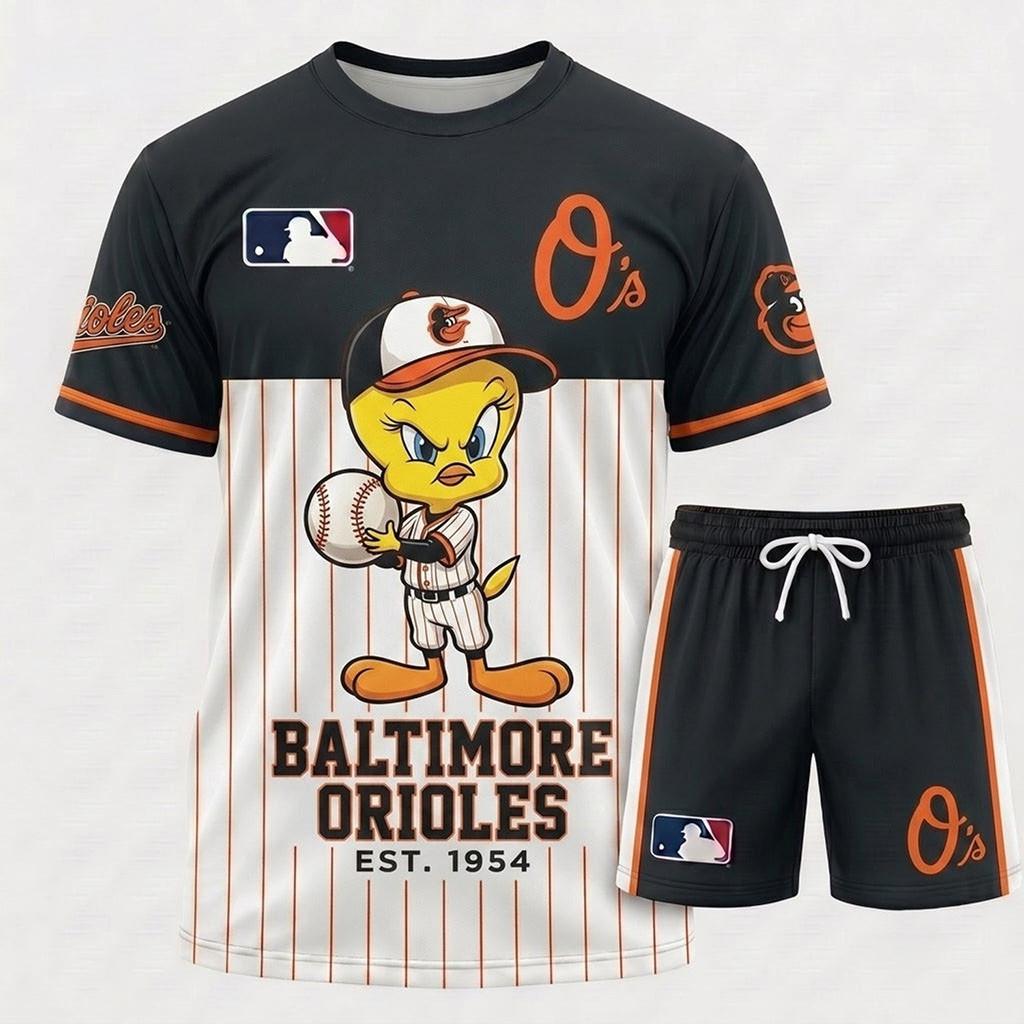 Baltimore Orioles X Tweety Looney Tunes Shirt And Shorts Set Baltimore Orioles Merch Fan Gifts