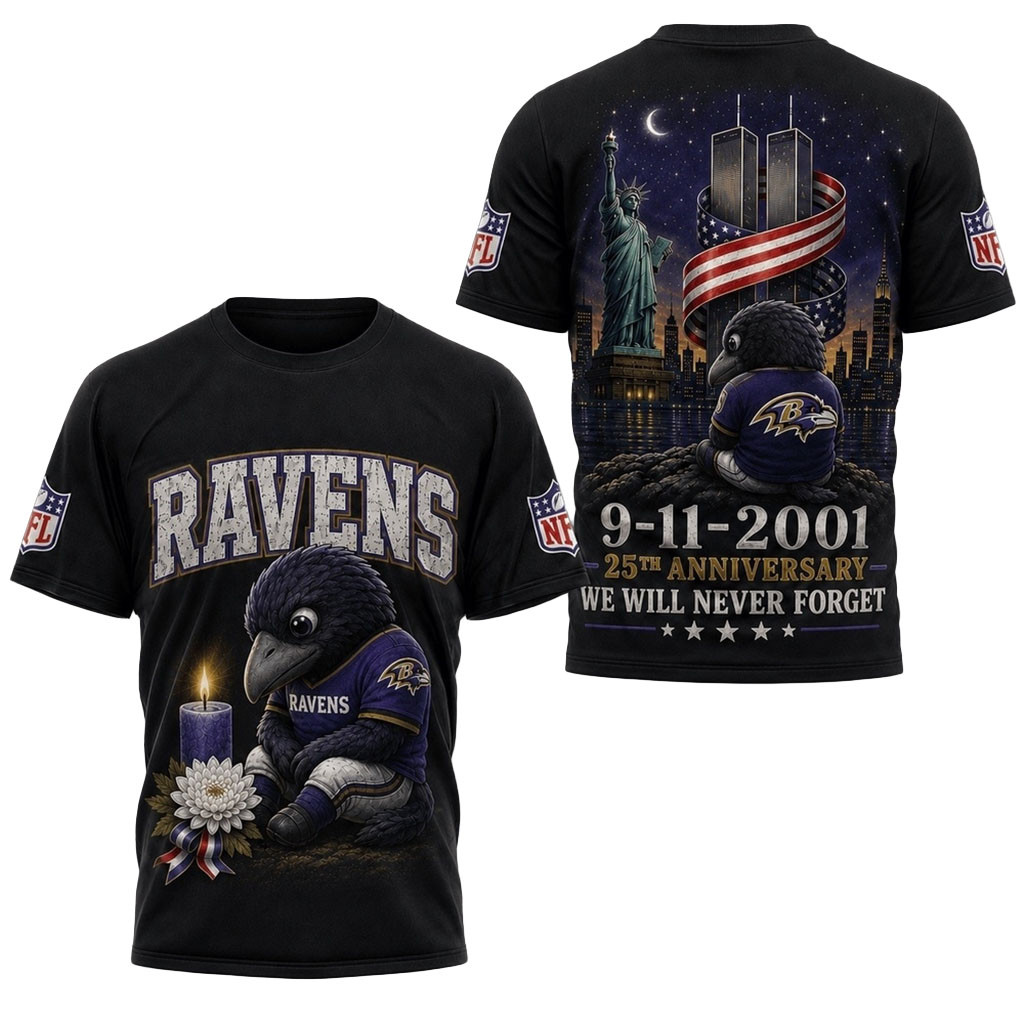 Baltimore Ravens 9 11 25th Anniversary Never Forget Memorial T-Shirt Ravens Merch Fan Gifts