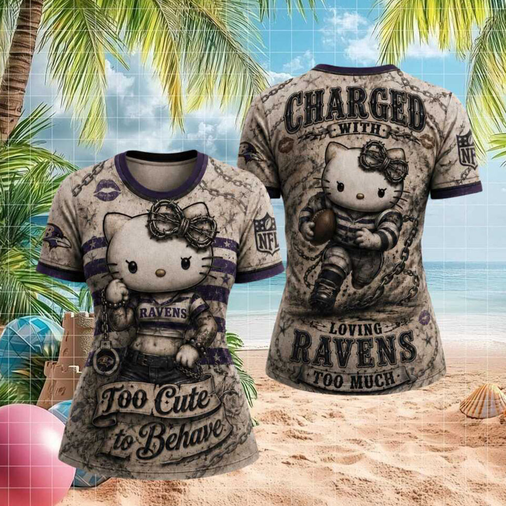 Baltimore Ravens Cute Kitty Too Cute To BehaveT-Shirt Baltimore Football Fan Apparel Women's