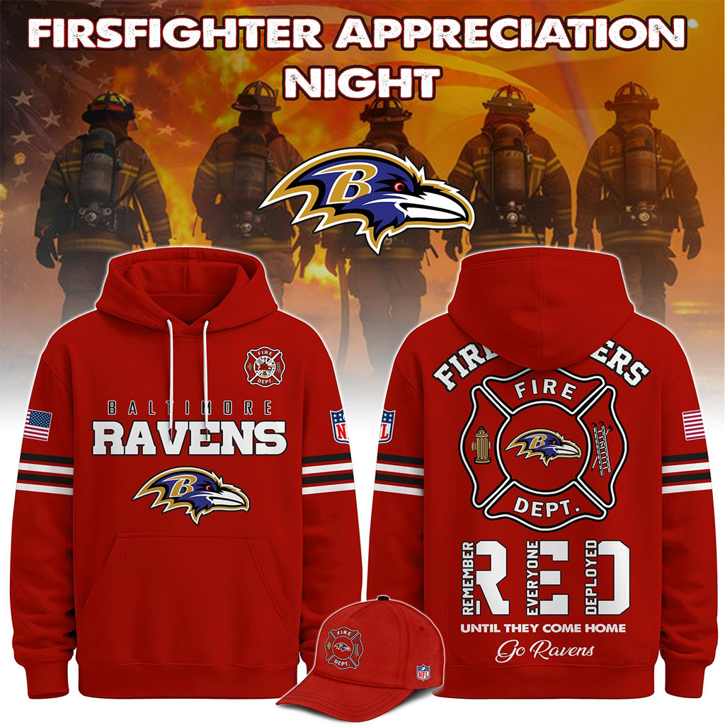 Baltimore Ravens Firefighter Appreciation Night 2026 Hoodie Baltimore Ravens Merch Red