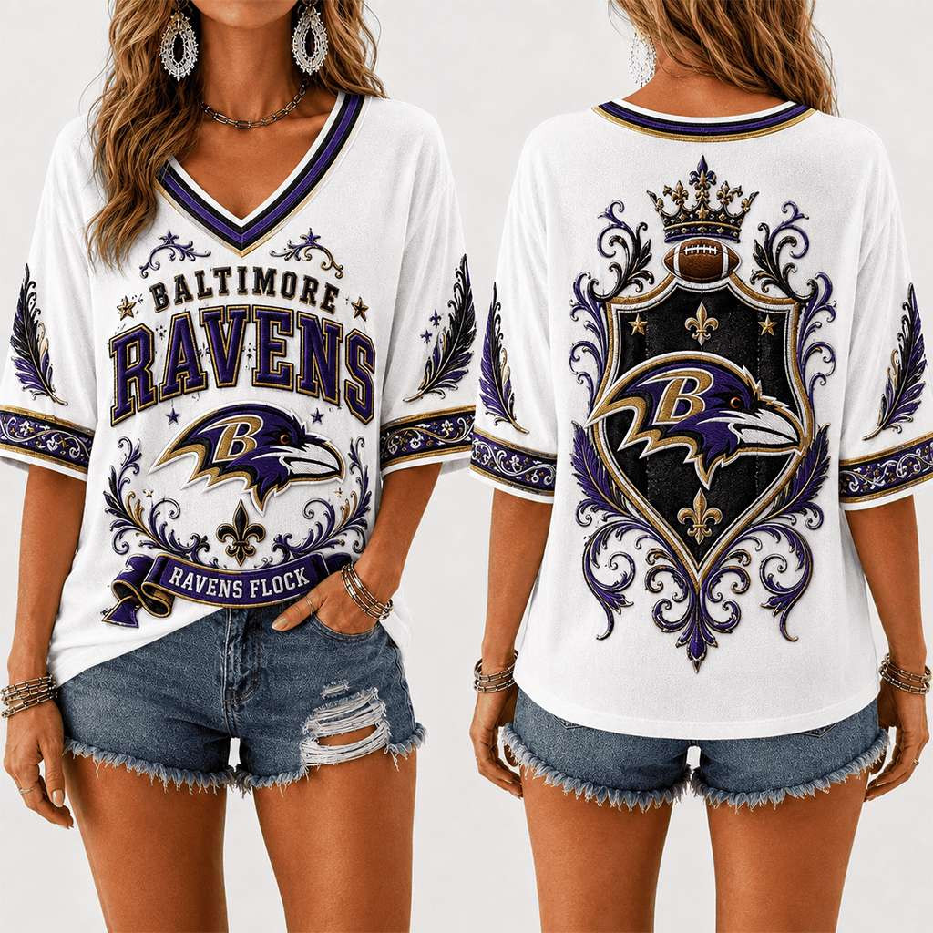 Baltimore Ravens Flock V-Neck Shirt Game Day Women's Apparel Baltimore Ravens Merch Fan Gifts Baltimore Ravens Flock V-Neck Shirt Game Day Women's Apparel Baltimore Ravens Merch Fan Gifts