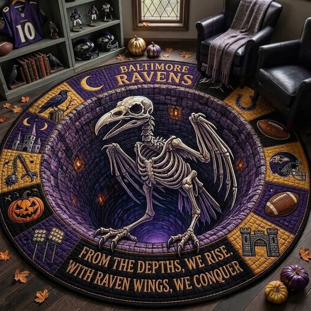 Baltimore Ravens Merch 2026 Monster Halloween Quilted Round Mat Living Room Theme Ideas Decor