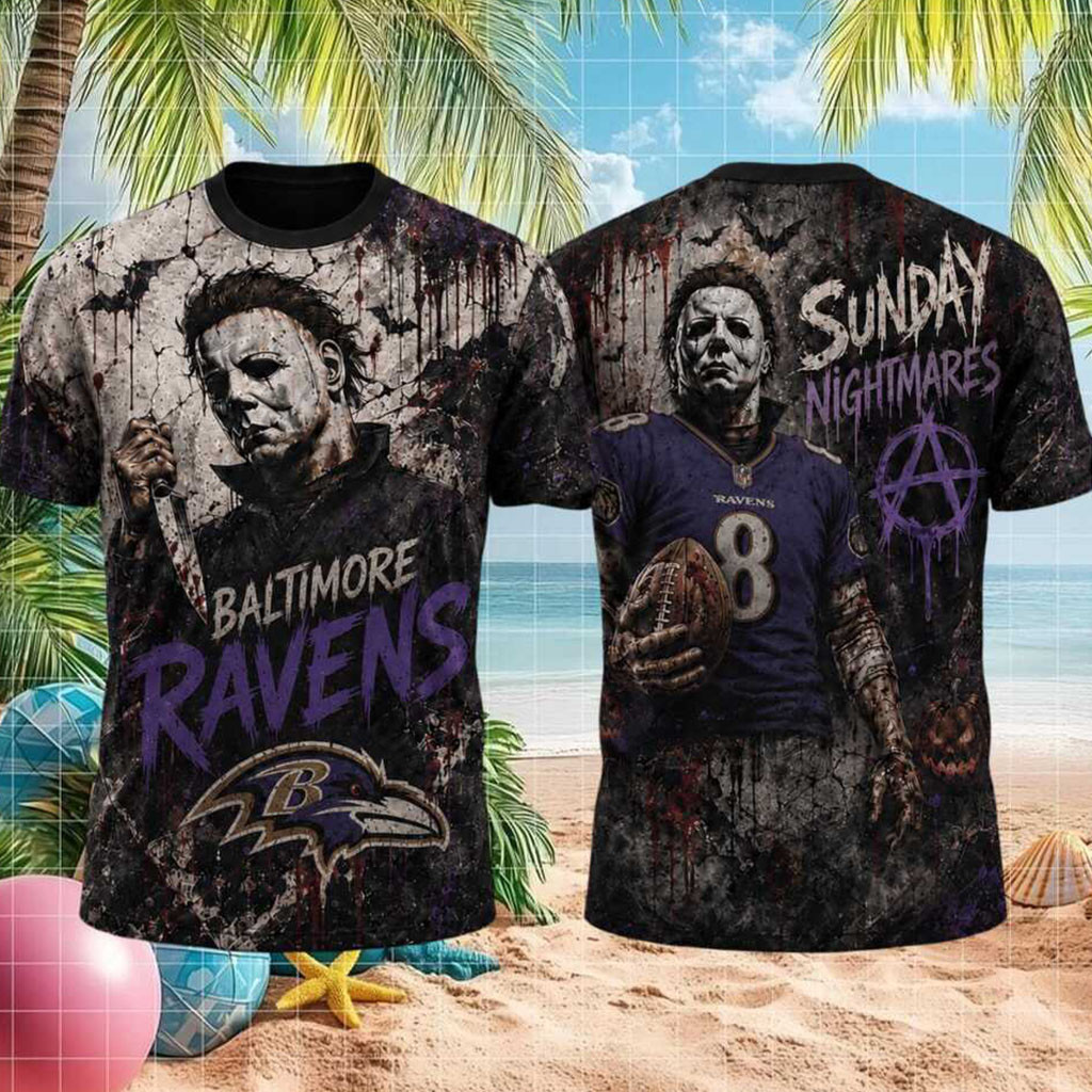 Baltimore Ravens Michael Myers Sunday Nightmares Bloody Shirt Ravens Merch Football Lover Gift