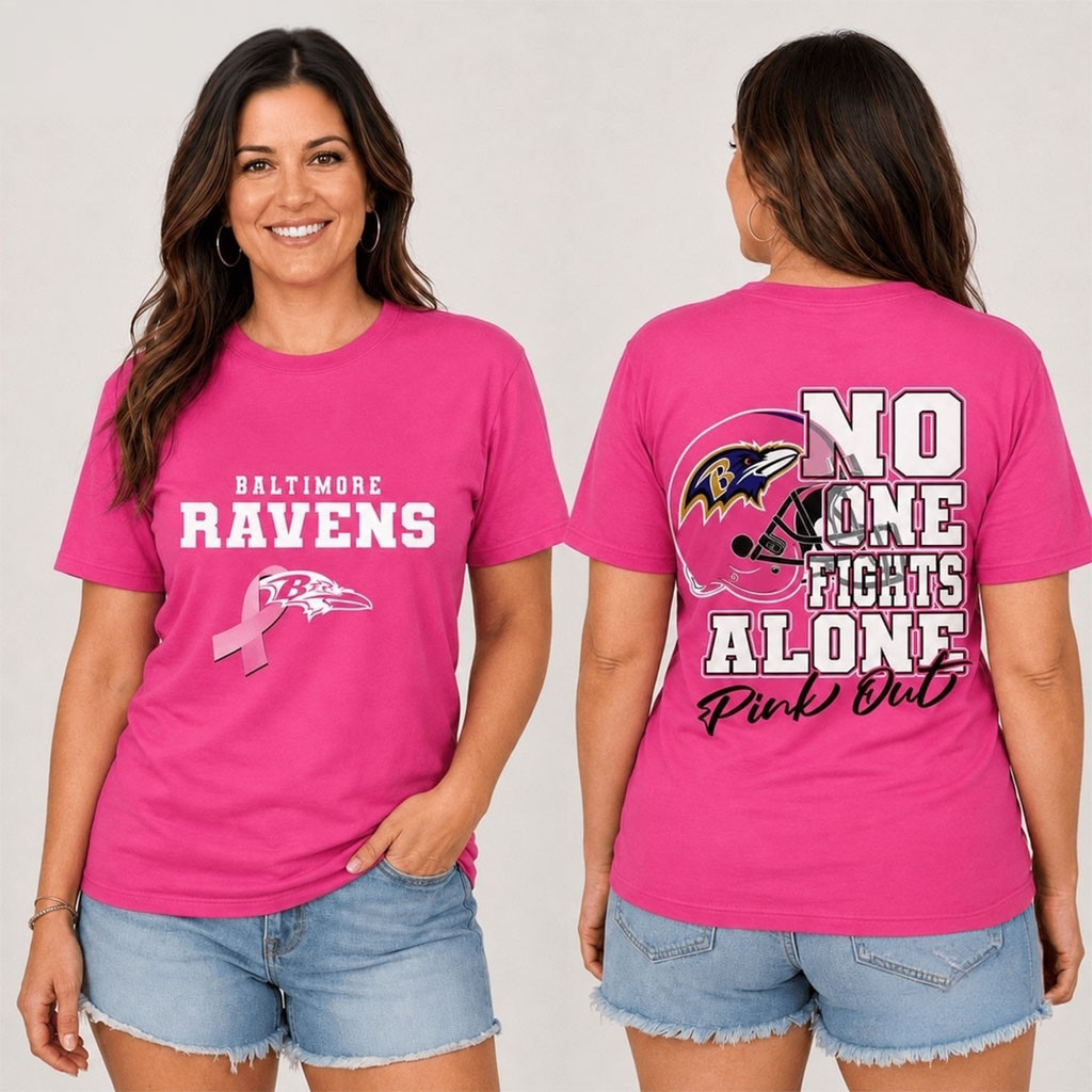 Baltimore Ravens No One Fight Alone Pink Out T-Shirt Ravens Merch Gifts For Football Fan Baltimore Ravens No One Fight Alone Pink Out T-Shirt Ravens Merch Gifts For Football Fan
