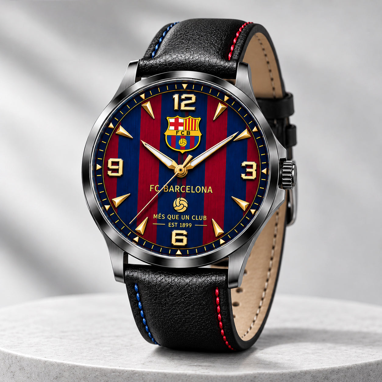 Barca FC Mes Que Un Club Est 1899 Leather Watch Football Fan Gift Ideas Barca FC Mes Que Un Club Est 1899 Leather Watch Football Fan Gift Ideas