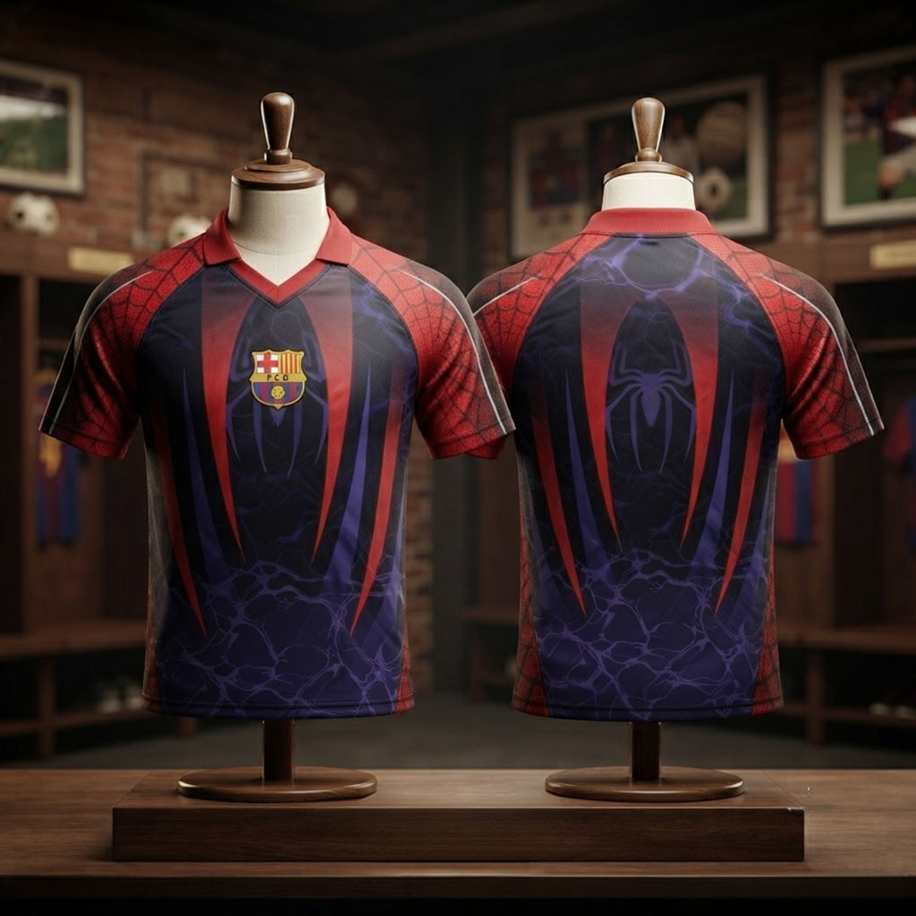 Barcelona X Spiderman V-Neck Polo Jersey Barcelona FC Merch Gift For My Husband