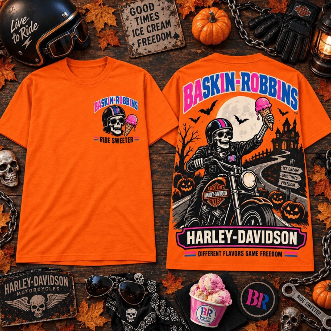 Baskin Robbins Harley Davidson Ice Cream Halloween T-Shirt Ride Sweeter Shirt Biker Gifts