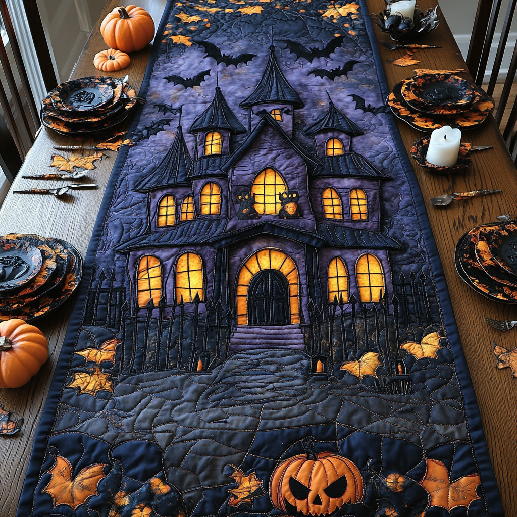 Batlit Balcony Quilted Table Runner Fall Table Cover Cute Halloween Gifts