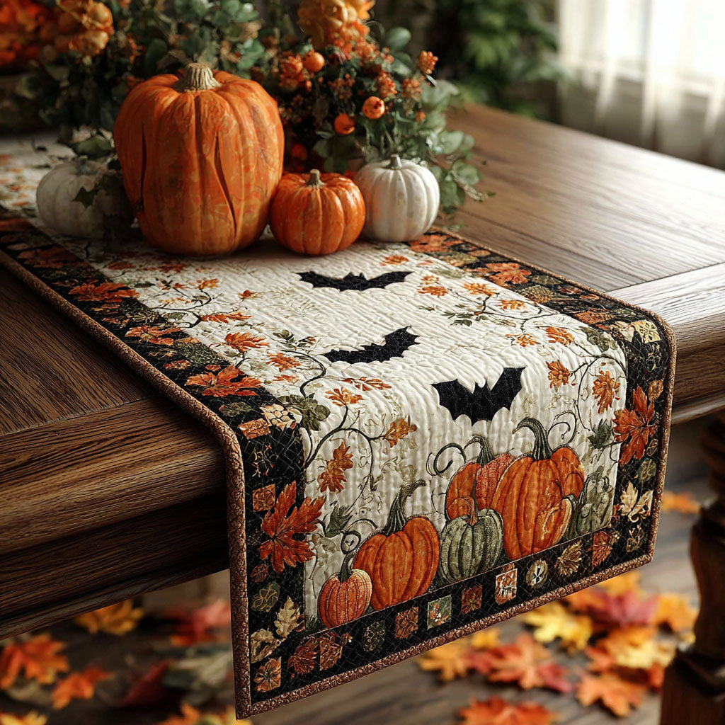 Bats in the Patch Quilted Table Runner Autumn Table Cover Cool Halloween Gifts